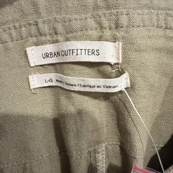 Urban Outfitters Boho Linen Shortall Overalls Quay Olive Green‎ Large NWT - Picture 8 of 12